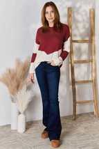 Hailey &amp; Co Red Color Block Dropped Shoulder Knit Long Sleeve Top - £22.78 GBP