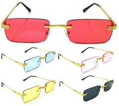 Slim Rimless Rectangular Aviator Sunglasses Classic Casual Retro Designer Sport - £7.95 GBP