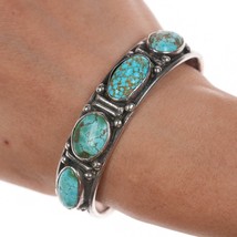 6.5&quot; 30&#39;s-40&#39;s Navajo silver turquoise row cuff bracelet w/4 stones - $688.05