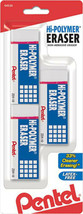 NEW Pentel 3-Pack White Latex-Free Hi-Polymer Non-Abrasive Eraser ZEH10B... - £5.25 GBP