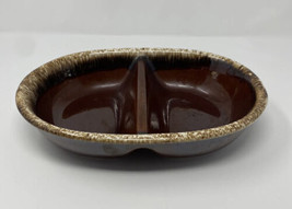 Vintage Hull H.P. Co Oven Proof Oval Divided Casserole Brown Drip Pottery USA - £17.33 GBP