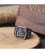 Vikings Valknut Helm Of Awe Stainless Steel Ring Odin Runes Celtics Knot... - £13.39 GBP