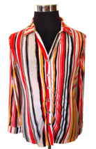 Erin London Blouse Women&#39;s Size Medium Button Front Multicolor Stripes Sequins - £11.66 GBP