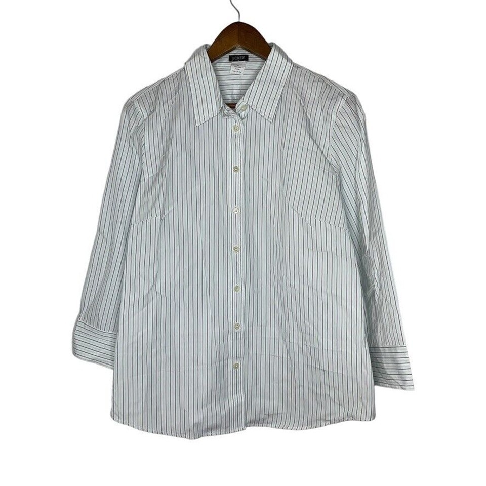 J Crew White Striped Collared Button Up Formal Long Sleeve Shirt Size XL... - $16.00