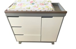 Modern Baby Changing Table Dresser w/ 3 Drawers & Cabinet Storage Gray White image 2