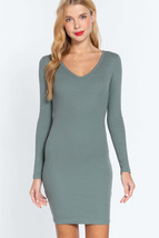 Women&#39;s Long Sleeve V-Neck Mini Rib Dress - $11.50
