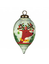 Festive Glitter Reindeer with Lights Hand Painted Mouth Blown Glass Ornament - £27.50 GBP