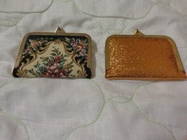 Vintage wallet style travel size sewing kit Gold color Black and white tapestry - $11.00+