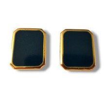 Midnight Blue &amp; Gold Framed Square Shaped Retro Style Earrings - £10.69 GBP