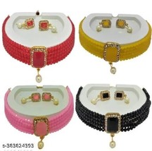 Indian Women Set Of 4 Combo Necklace Set Gold plated Fashion Jewelry Wedding Gif - £27.85 GBP