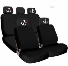 For Ford New Car Truck Seat Covers Navy Anchor Headrest Black Fabric - £30.38 GBP