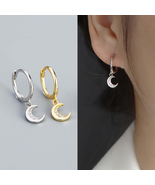 Moon Crescent Huggie Hoop Earrings Gold Silver Dainty Celestial Hoop Ear... - £10.16 GBP