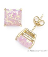 Angel-Skin Pink Square Cabochon Lab-Created Opal 14k Yellow Gold Stud Ea... - $2,412.55 MXN+