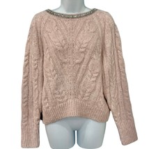 Express Baby Pink Chunky Knit Jeweled Collar Crew Neck Sweater size XS Glam - $26.31