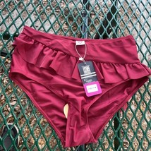 Shekini Ruffle Burgundy Bikini Style Bottom Size Medium New - $9.83