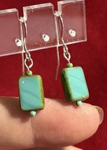 Vtg Silver Turquoise Dangle hook earrings J119 - $14.01