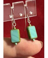 Vtg Silver Turquoise Dangle hook earrings J119 - $261.62 MXN