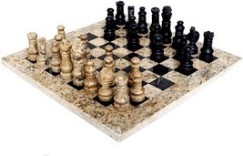 JT Handmade Fossil Coral and Black Marble Chess Set Game Original -12 in... - $103.95