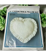 Vtg HM Candlewick Heart Pillow Kit White Muslin Embroidery DS01 14”x 14&quot;... - $14.90 CAD