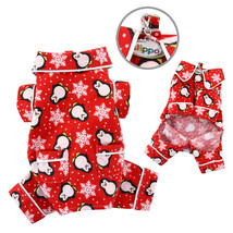 Klippo Dog Clothes Penguins &amp; Snowflake Flannel PJ w/ 2 Pockets RED XS-X... - $29.88