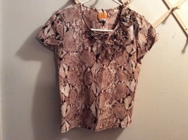 RUBY RD. Top Brown Short Sleeves Sequin Ruffle Neckline Women&#39;s PS Petit... - $8.20 CAD