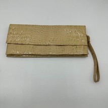 Saks Fifth Avenue Blonde Croc Envelope Clutch Purse Wrist Strap Suede Li... - $24.75