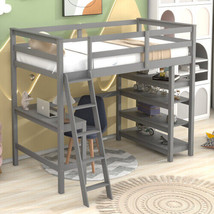 Loft Bed Twin with desk,ladder,shelves , Grey - $441.37