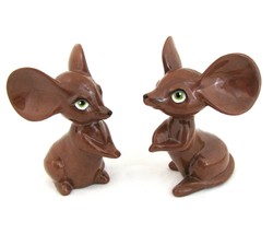 VTG Set of 2 Mouse Figurine Porcelain Cute Brown Mice Big Ears 5&quot; Marked Swany - £14.02 GBP