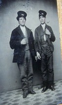 19c Antique Victorian Train 2 Standing Trolley Conductor Tintype Photo - £21.35 GBP