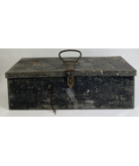 Vtg Mid-Century 1953 Military Black Metal Fishing Tackle Tool Box Emboss... - £77.97 GBP