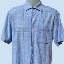 GRAYSON READE MENS SHORT SLEEVE BLUE PLAID LINEN BLEND BUTTON DOWN SHIRT... - £26.76 GBP