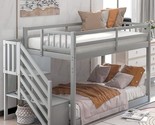 Twin Over Twin Wood Bunk Bed With Storage Stairs, Floor Low Bunkbeds W/S... - £713.88 GBP