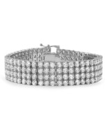14K White Gold Plated 4- Row Prong Set Simulated Round Cut Tennis Bracel... - £163.92 GBP