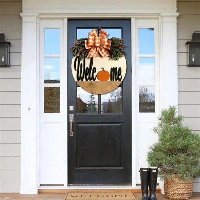 House Home Halloween Pumpkin A Door Ornaments Door Hanging Sign Wreath Wooden Pu - £36.53 GBP