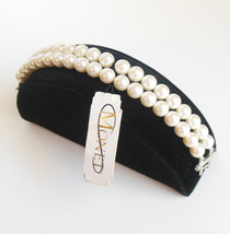 White Faux Pearl Double Strand Bracelet Silver Tone Fold Over Clasp 7.5 Inches - £11.95 GBP