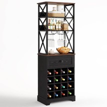 Black/Brown Wine Rack Kitchen Bar Storage Cabinet Shelf with Glass Holders - $5,261.28 MXN
