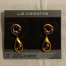 Vintage Signed LIZ CLAIBORNE Gold Tone Tear Drop Pirerced Earrings - $15.79