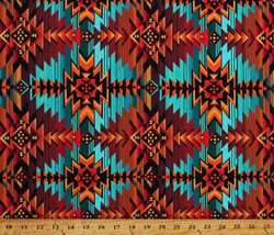 Cotton Southwestern Stripe Tribal Teal Fabric Print by the Yard D462.76 - £10.97 GBP
