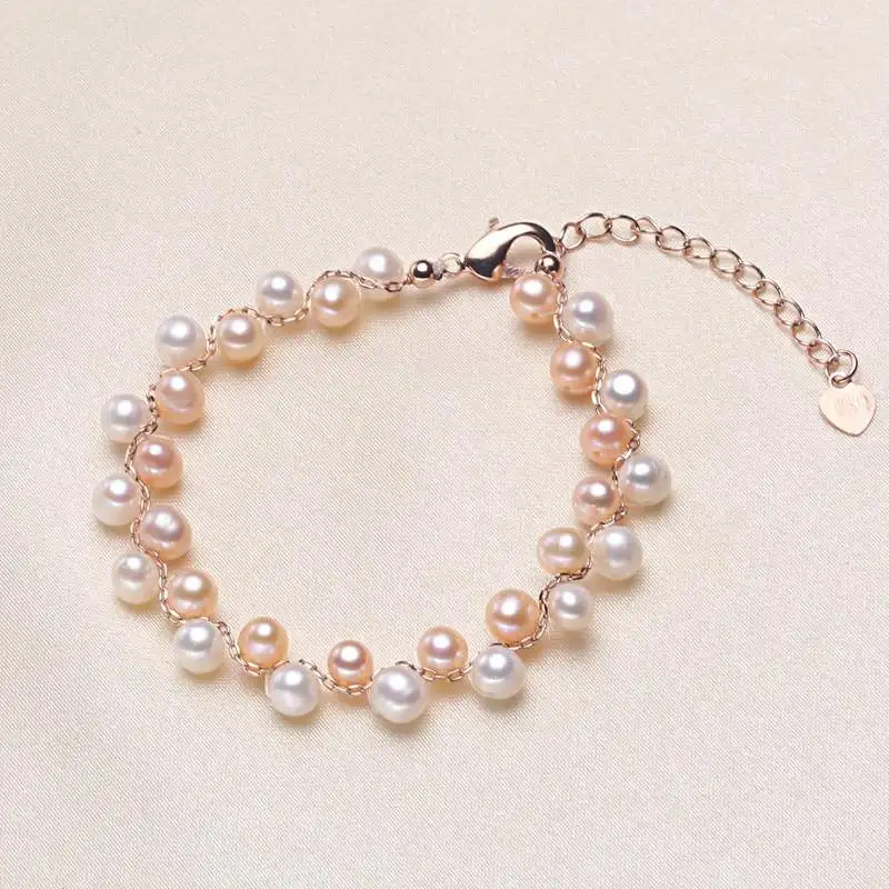 5mm Fashion Natural Freshwater Pearl Bracelet for Women 5 Color Pears Charm Brac - £17.71 GBP