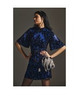 New Anthropologie Mock-Neck Velvet Mini Dress $180 SIZE 6P Petite Blue/B... - $120.63 CAD