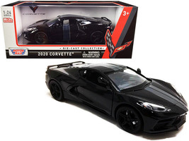 2020 Chevrolet Corvette C8 Stingray Black w Gray Stripes 1/24 Diecast Car Motorm - £29.01 GBP