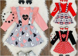 NEW Boutique Valentine&#39;s Day Heart Suspender Skirt Girls Outfit Set - £3.17 GBP+