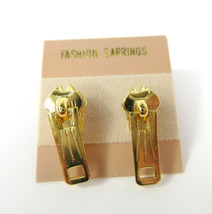 Vintage Gold Tone Zipper Pull Earrings Pair Stud Pierced Fun Eclectic Retro - $9.85