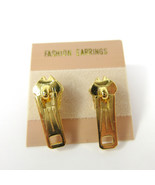 Vintage Gold Tone Zipper Pull Earrings Pair Stud Pierced Fun Eclectic Retro - $9.85