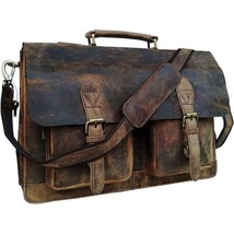 18 Inch Retro Brown Laptop Messenger Bag Office Briefcase Crossbody Travel Bag F - £108.70 GBP