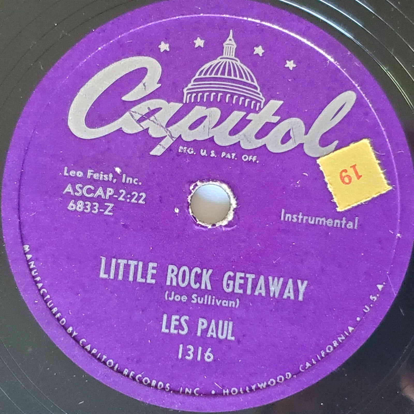 1950 LES PAUL Little Rock Getaway Record 10 inch 78 RPM CAPITOL 1316 VG ... - $8.60