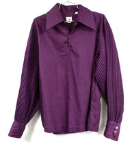 VTG 70s Mens Shirt Tiberio McGregor Purple or Brown Crystal Pleated Sleeve M - $88.21