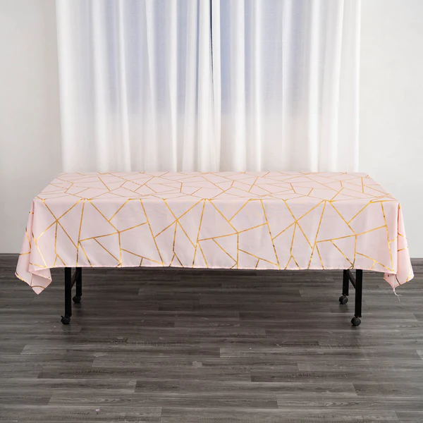 Rose Gold - 60&quot;X102&quot; Tablecloth Polyester Rectangular Gold Foil Geometric - £23.94 GBP