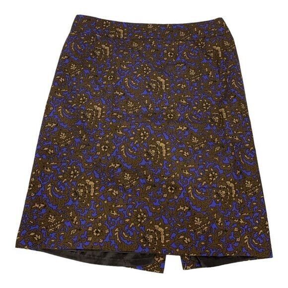 J.Crew Womens Floral Print Cotton Skirt Brown &amp; Blue Size 8 - $23.20