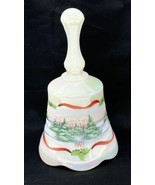 Fenton Handpainted Milk Glass Iridescent Winter Scene Bell 1993 D Frederick - $18.69